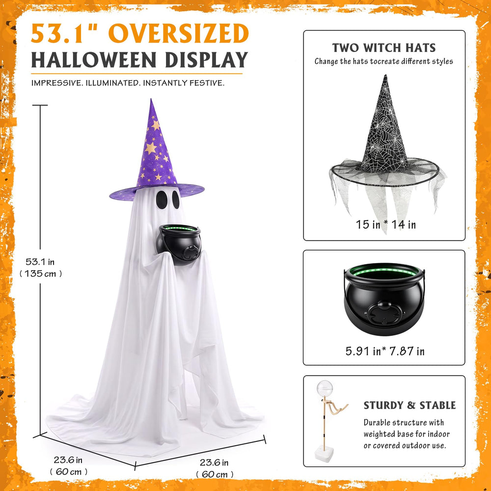 Sehloran ghost on porch with trick-or-treaters for festive neighborhood appeal