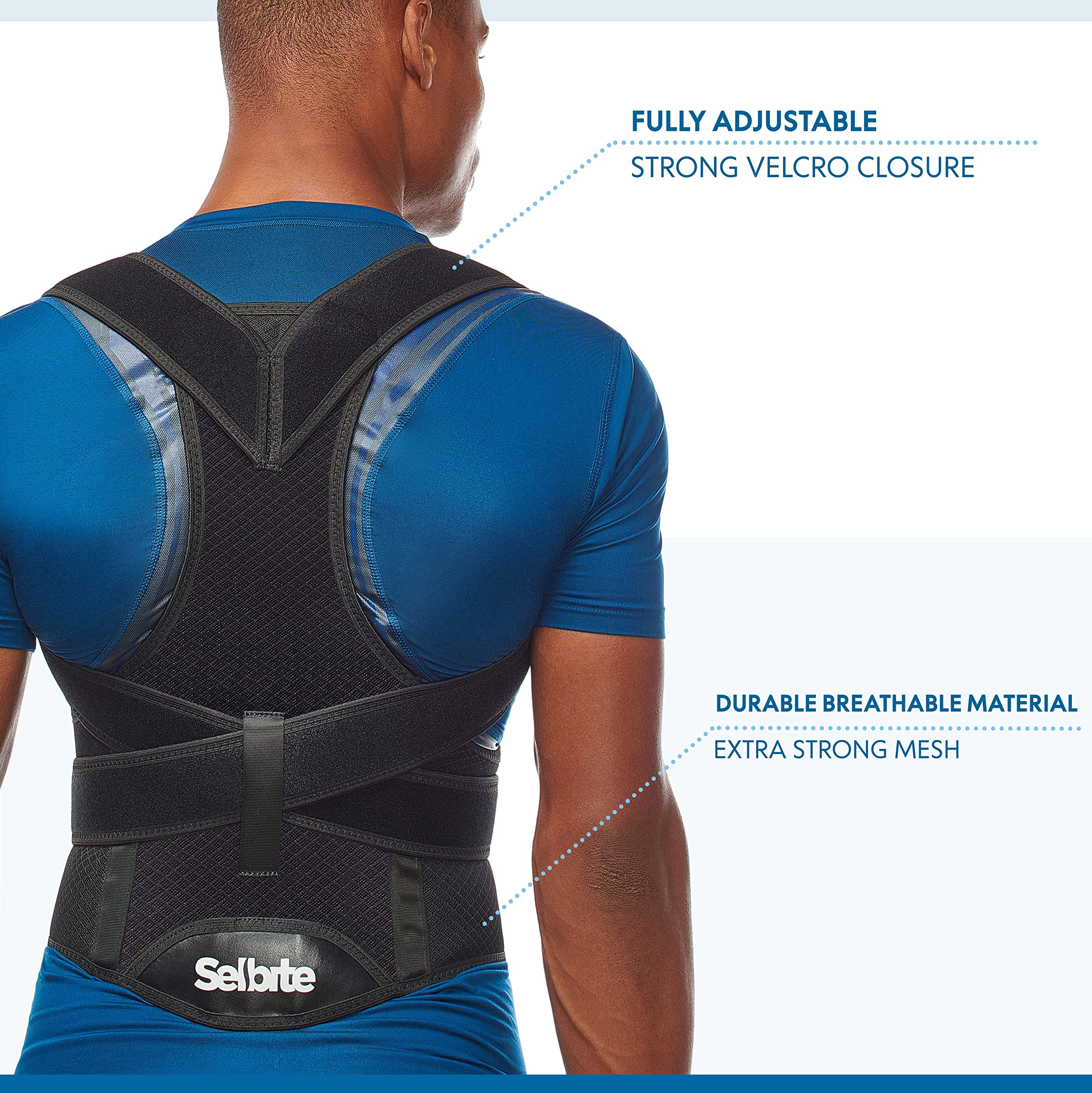 Selbite on model standing demonstrating correct posture alignment benefit