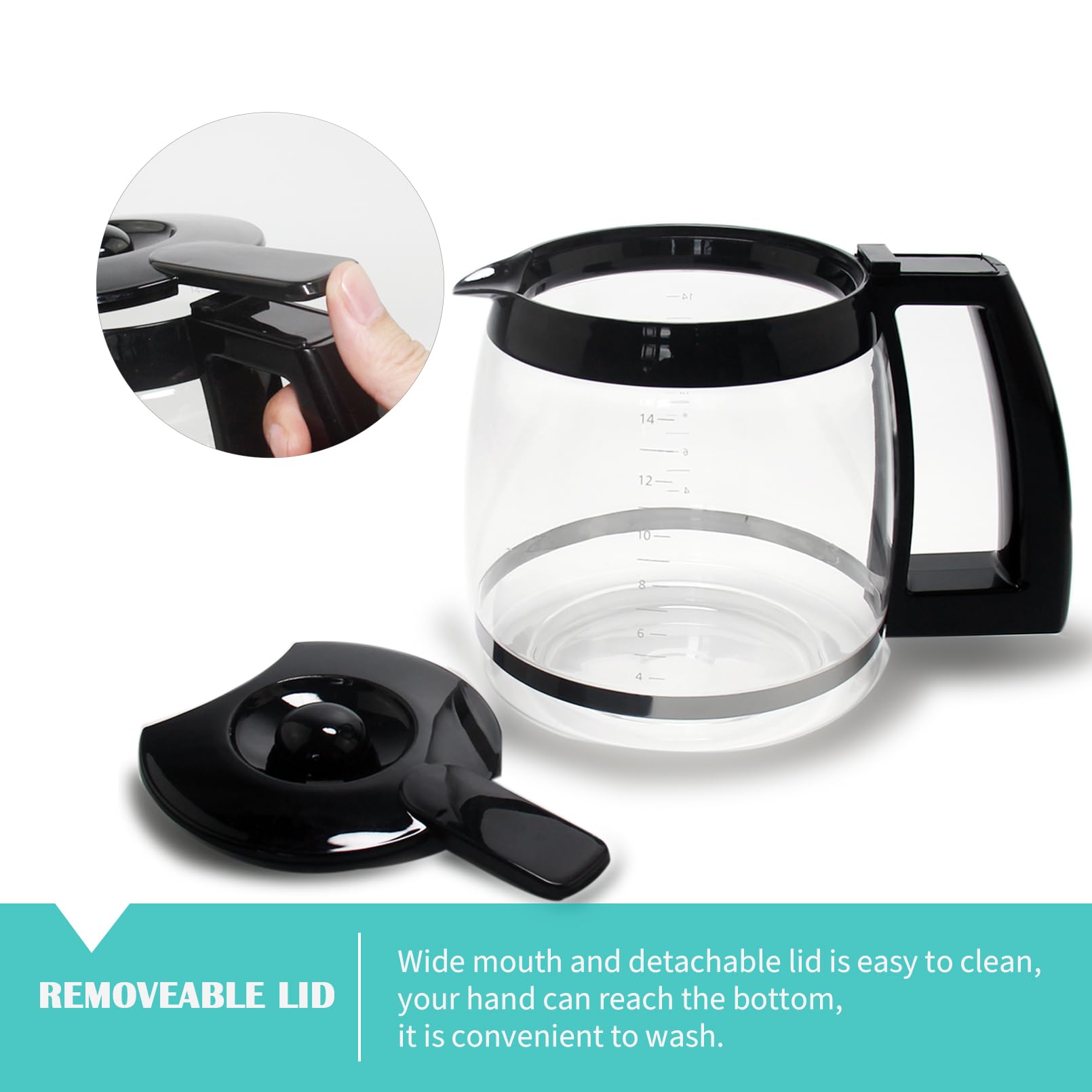 Sendextra carafe handle closeup showing ergonomic grip for safer pouring