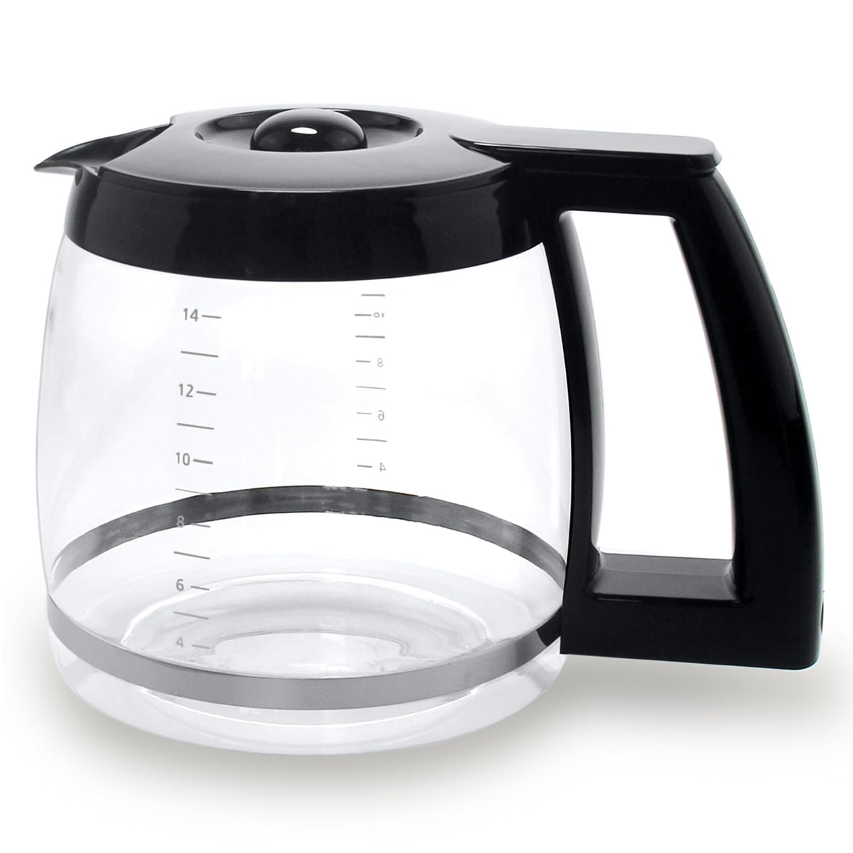Sendextra glass carafe front view showing clear glass and cup markings for accurate brewing