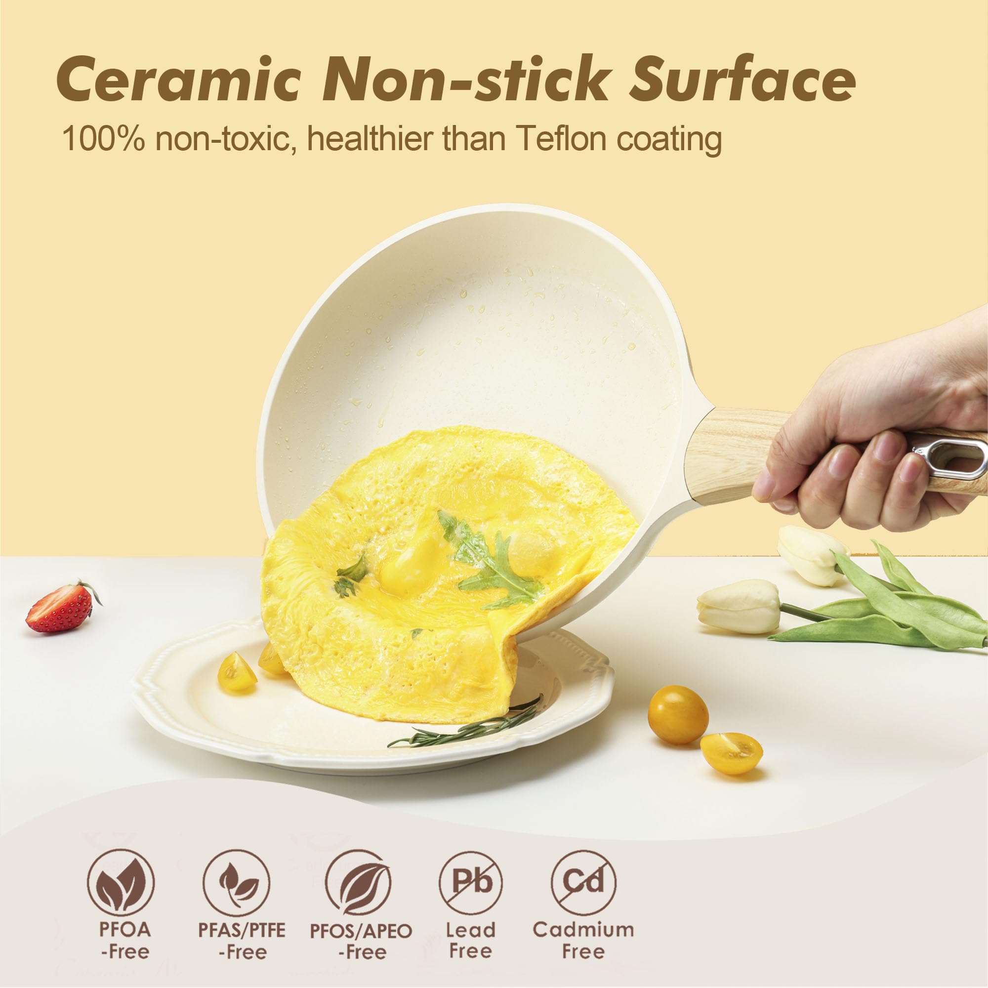 SENSARTE close-up of ceramic nonstick surface highlighting smooth easy-release cooking