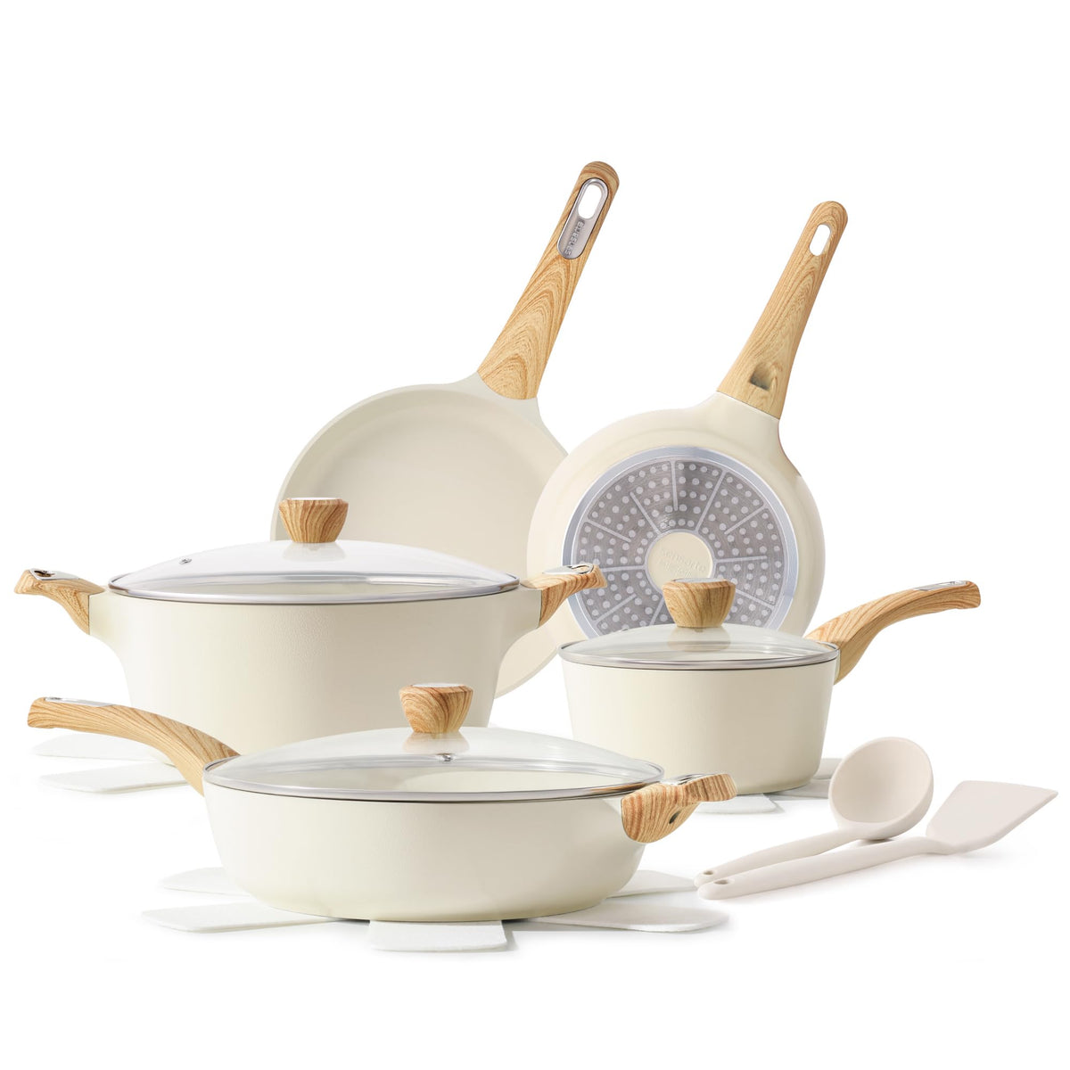 SENSARTE front view of 14-piece cookware set showcasing full contents and coordination benefits