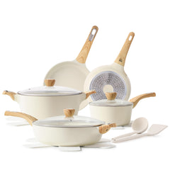 SENSARTE front view of 14-piece cookware set showcasing full contents and coordination benefits