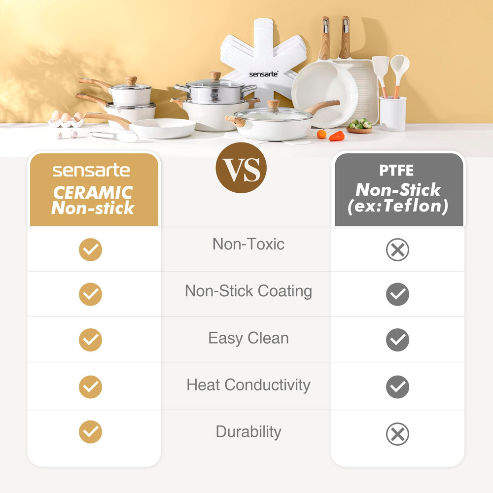 SENSARTE cookware in a kitchen lifestyle scene conveying healthy everyday cooking