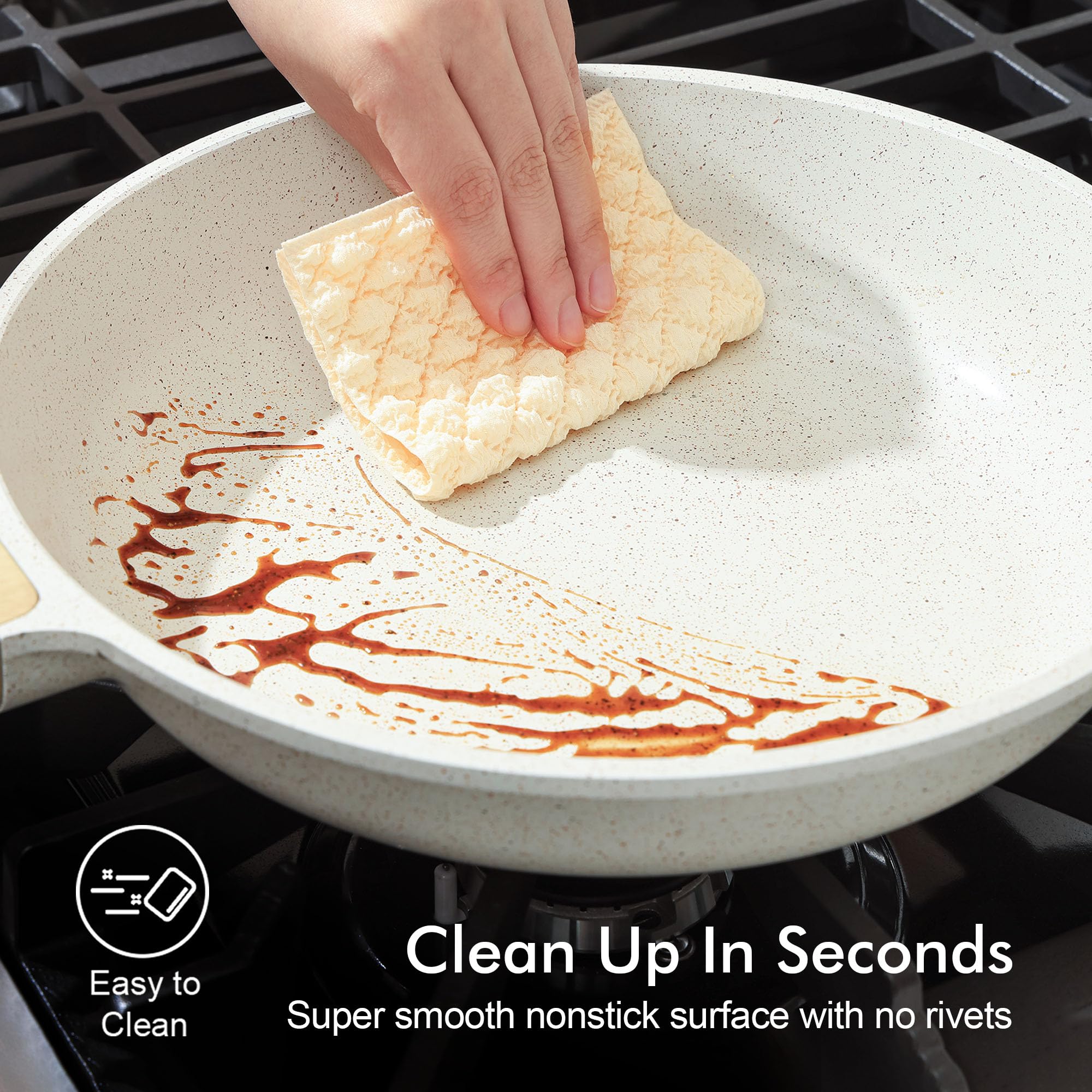 SENSARTE frying eggs in pan demonstrating nonstick performance and minimal oil needed