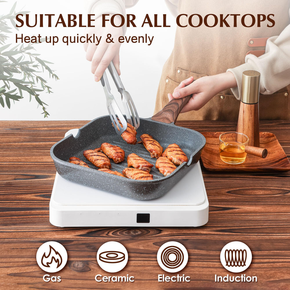 SENSARTE pan next to utensils demonstrating 9.5-inch scale for portion planning