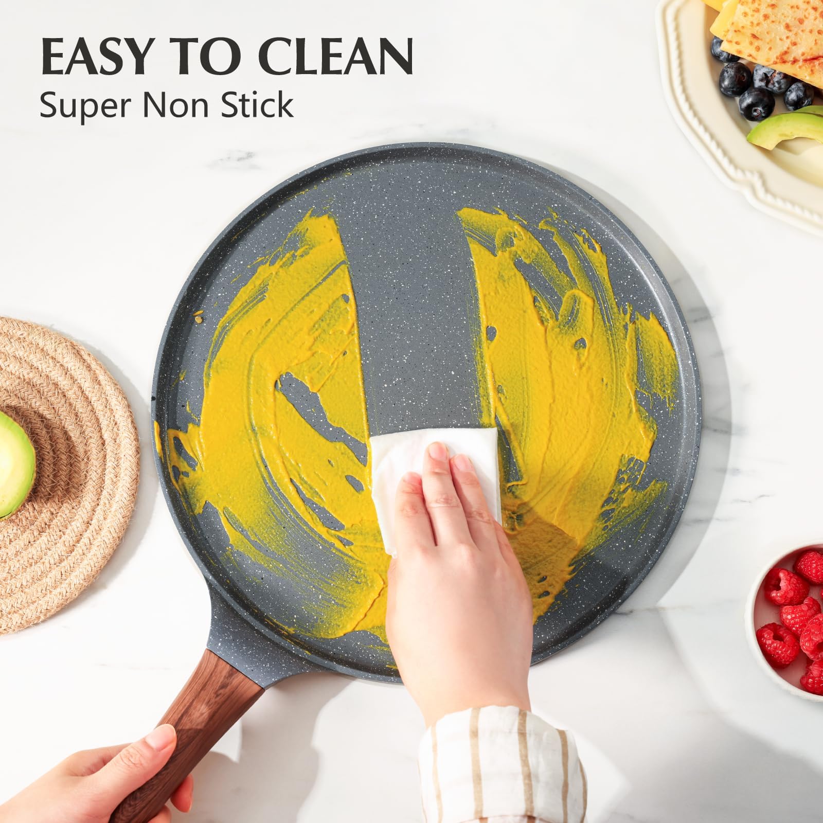 SENSARTE wooden spreader accessory used for even batter distribution and smooth crepes