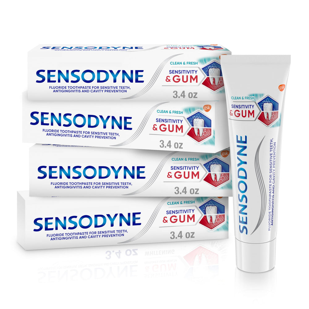Sensodyne front packaging showing clean and fresh benefit