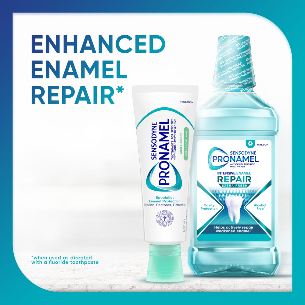 SENSODYNE PRONAMEL being applied to toothbrush demonstrating daily use benefit