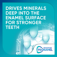 Sensodyne Pronamel paste texture on toothbrush illustrating smooth application