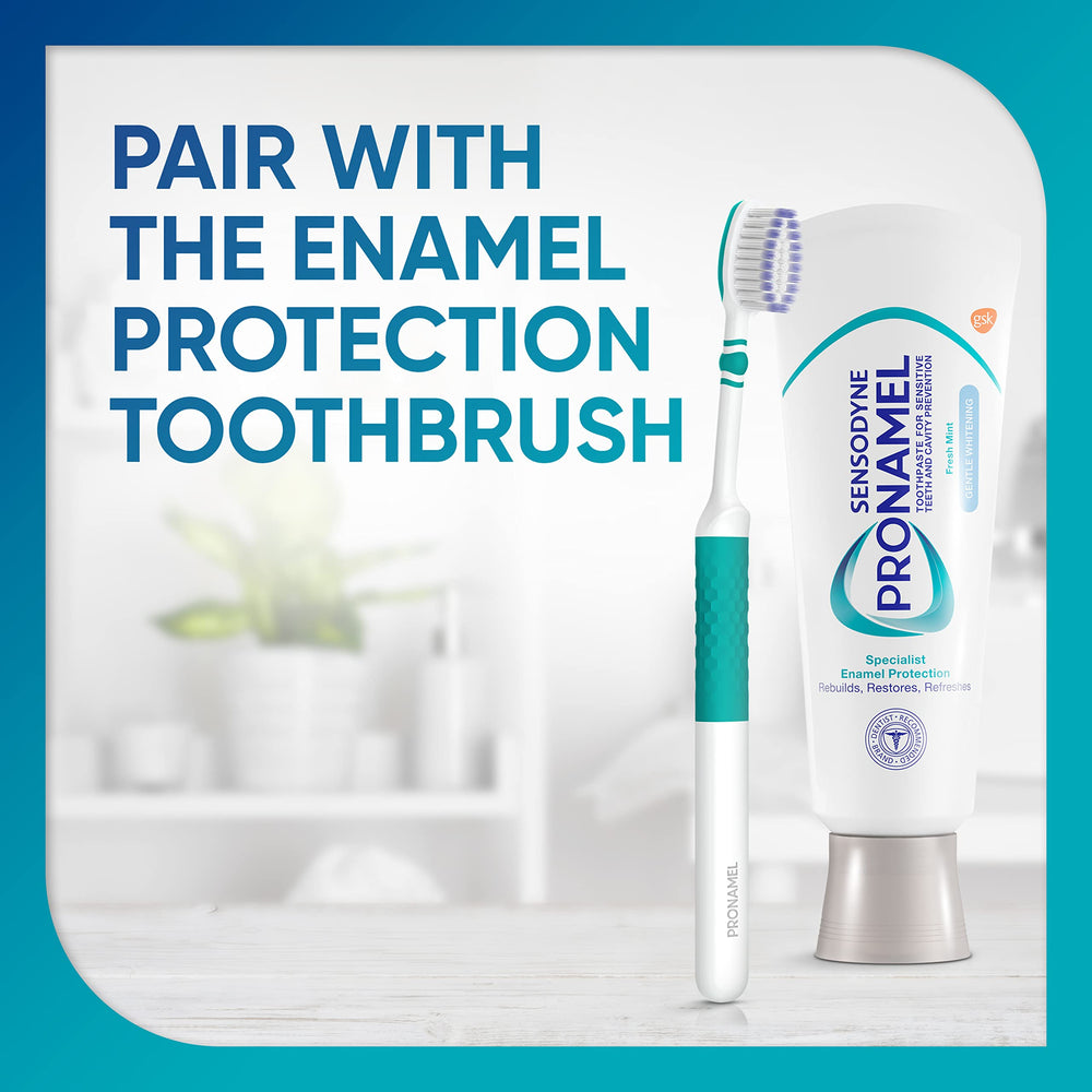 Sensodyne Pronamel tube tucked in a travel bag for on-the-go protection