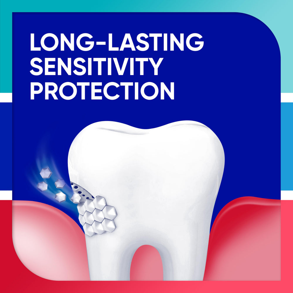 Sensodyne single tube front label highlighting sensitivity gum and enamel protection benefit visible branding