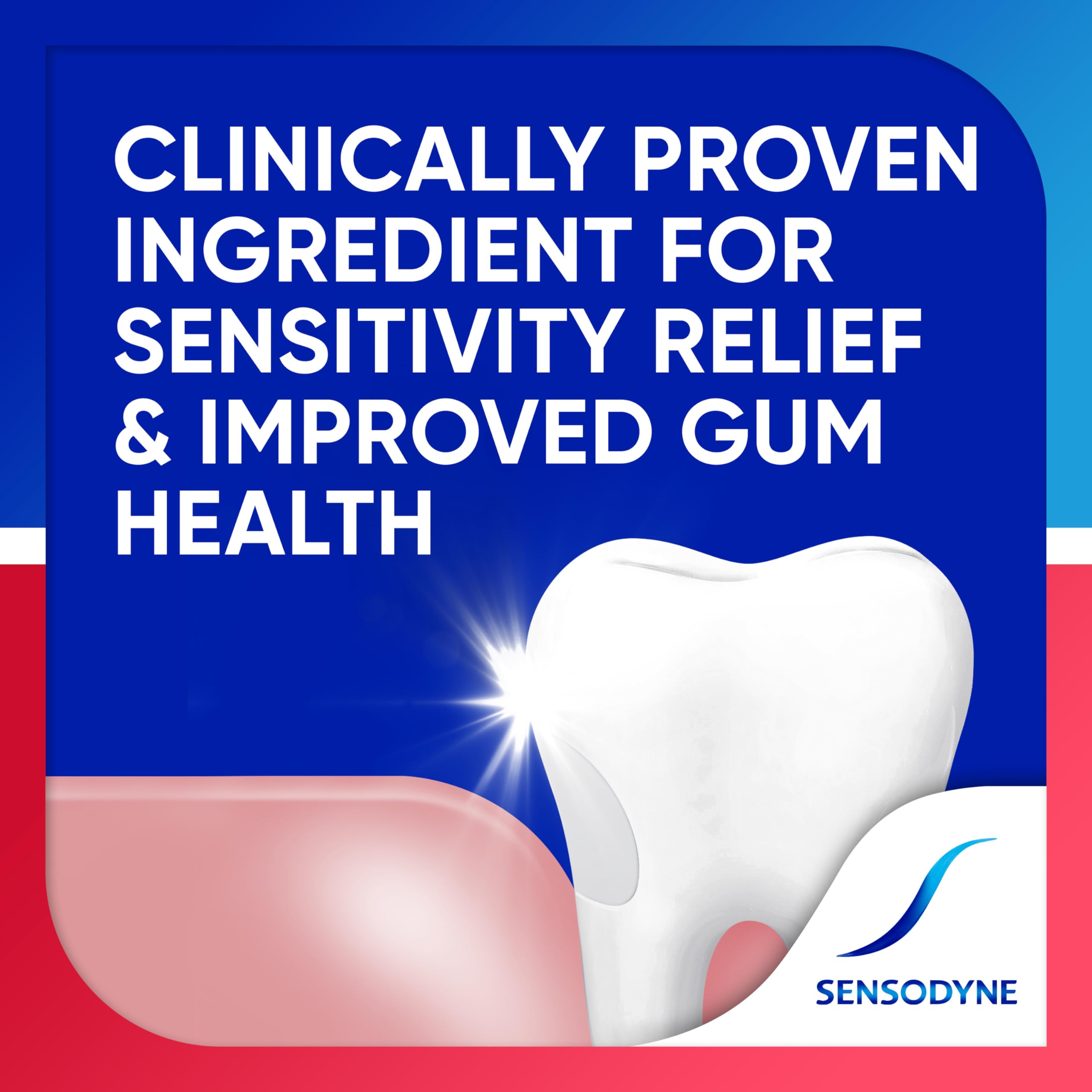 Sensodyne tube next to toothbrush showing compact 3.4 oz size