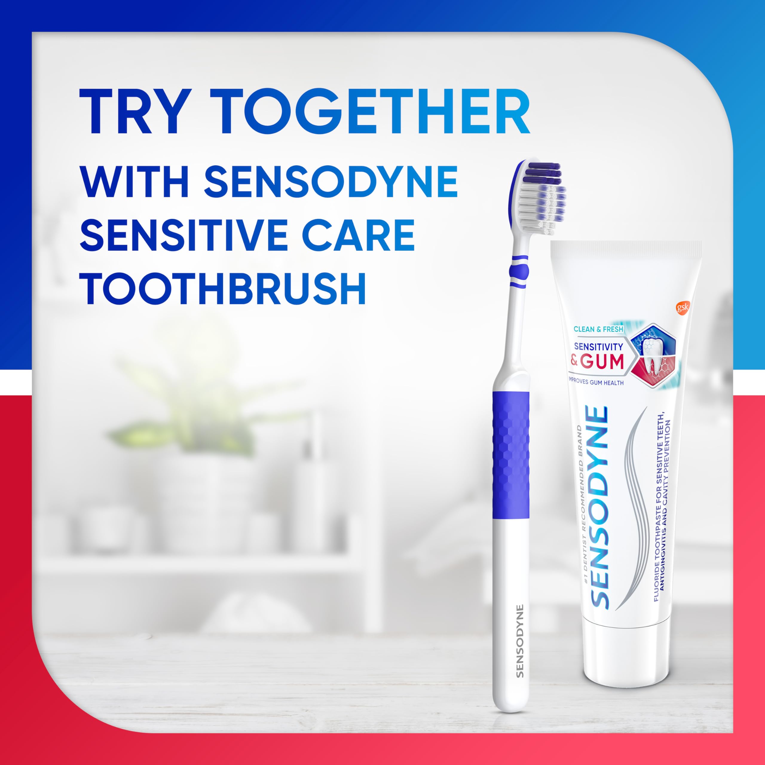 Sensodyne travel tube in toiletry bag for on-the-go oral care