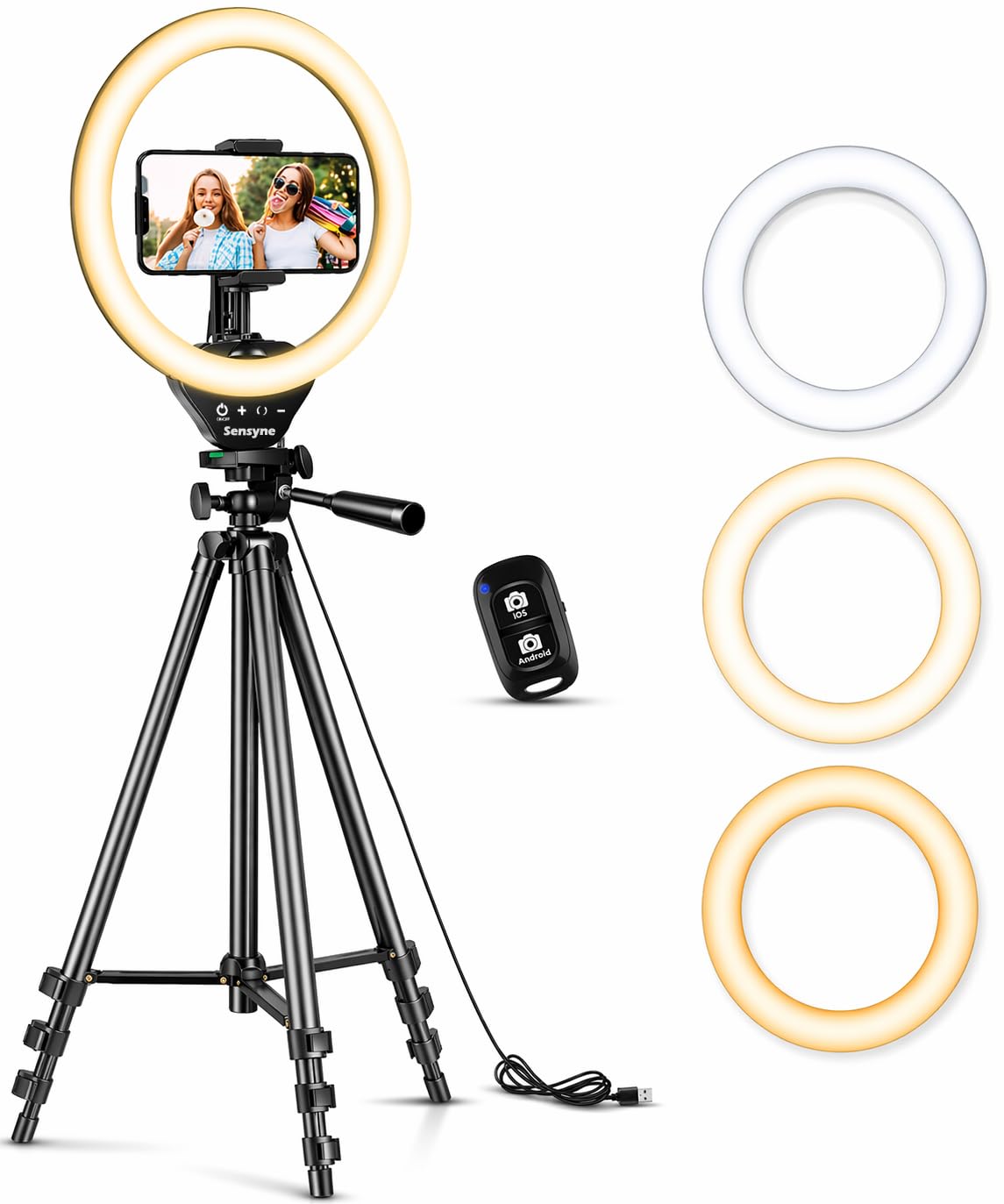 SENSYNE front view of ring light and tripod showing clean lighting benefit