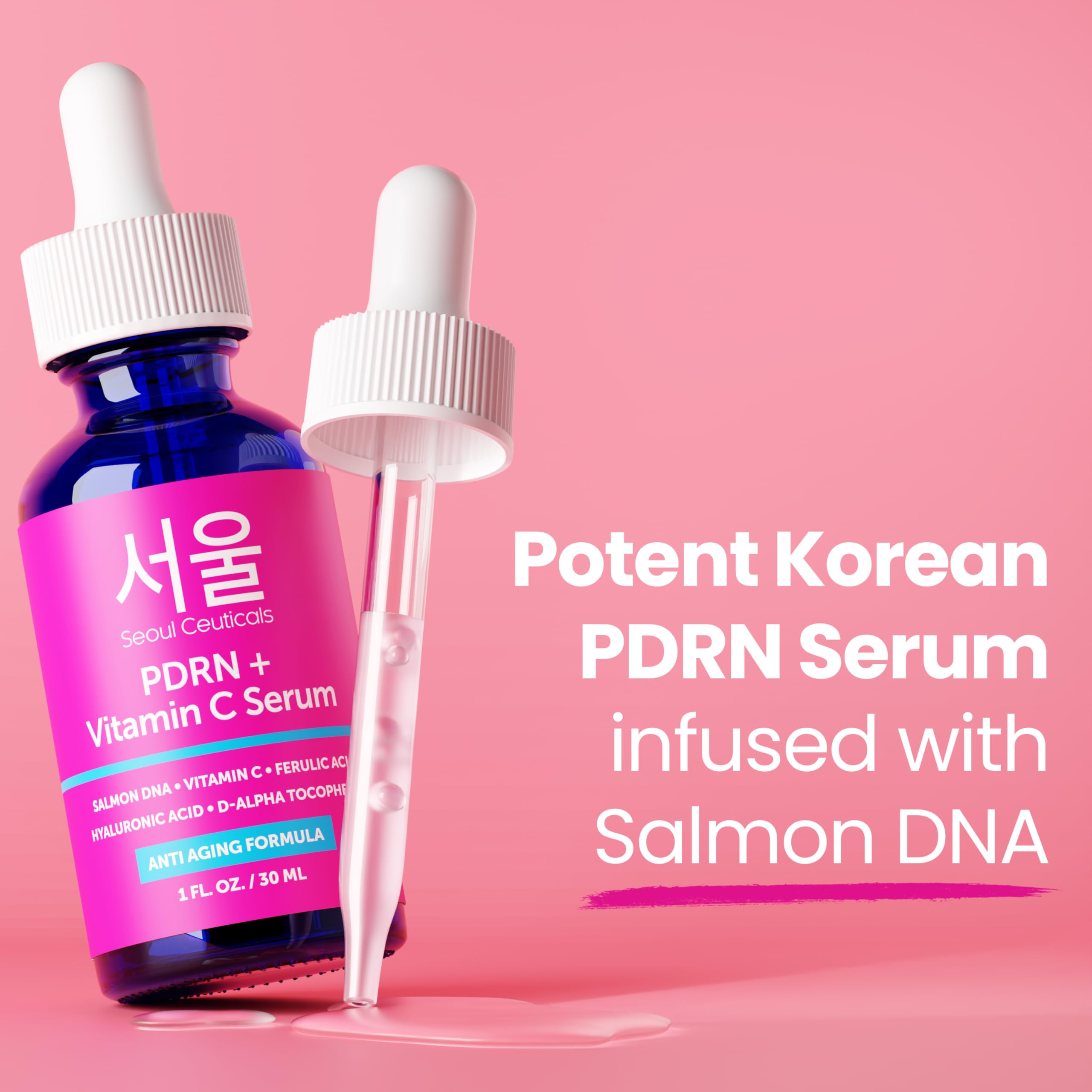 SeoulCeuticals closeup label listing PDRN and Vitamin C benefits