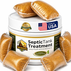 SEPTIC TREATMENT BY CABIN OBSESSION front packaging showing 12 packets and benefits