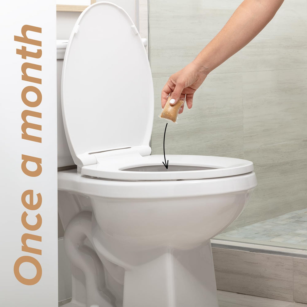 SEPTIC TREATMENT BY CABIN OBSESSION displayed in cabin bathroom lifestyle scene reducing odors