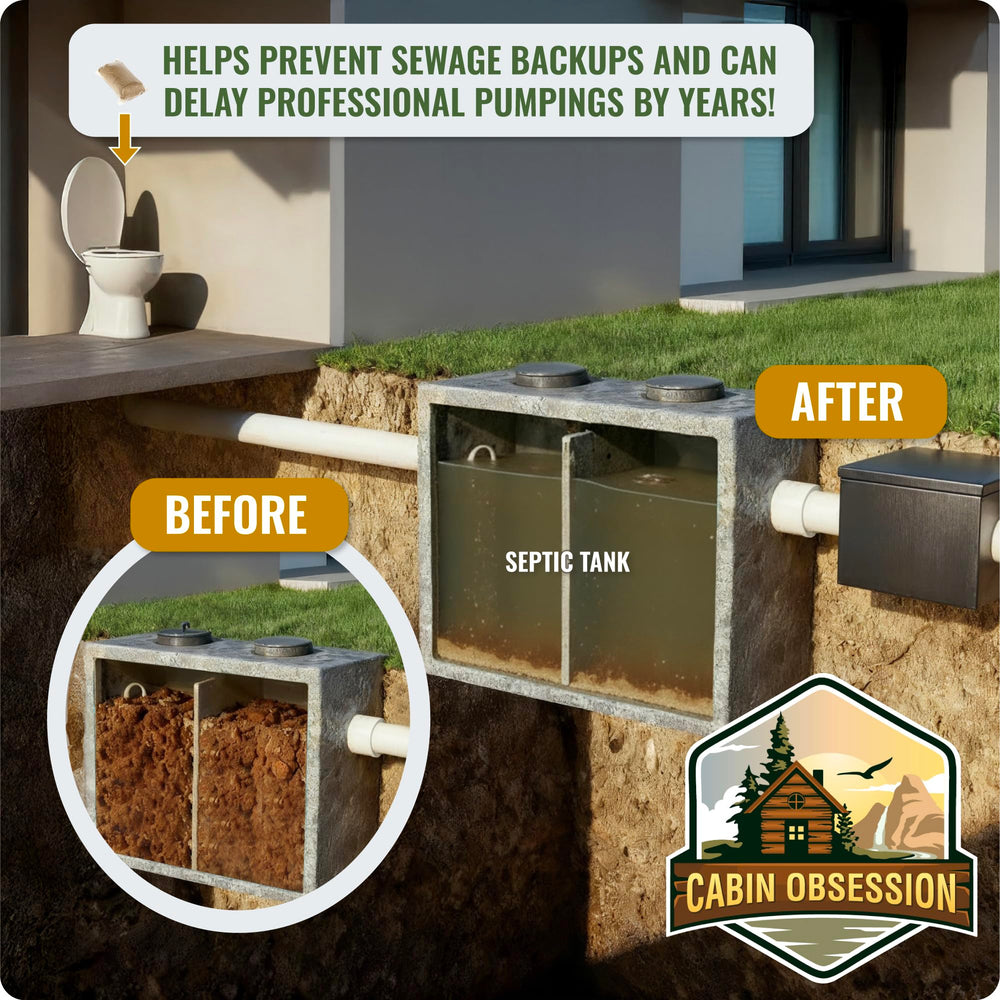 SEPTIC TREATMENT BY CABIN OBSESSION close-up of an individual dissolvable packet for easy use