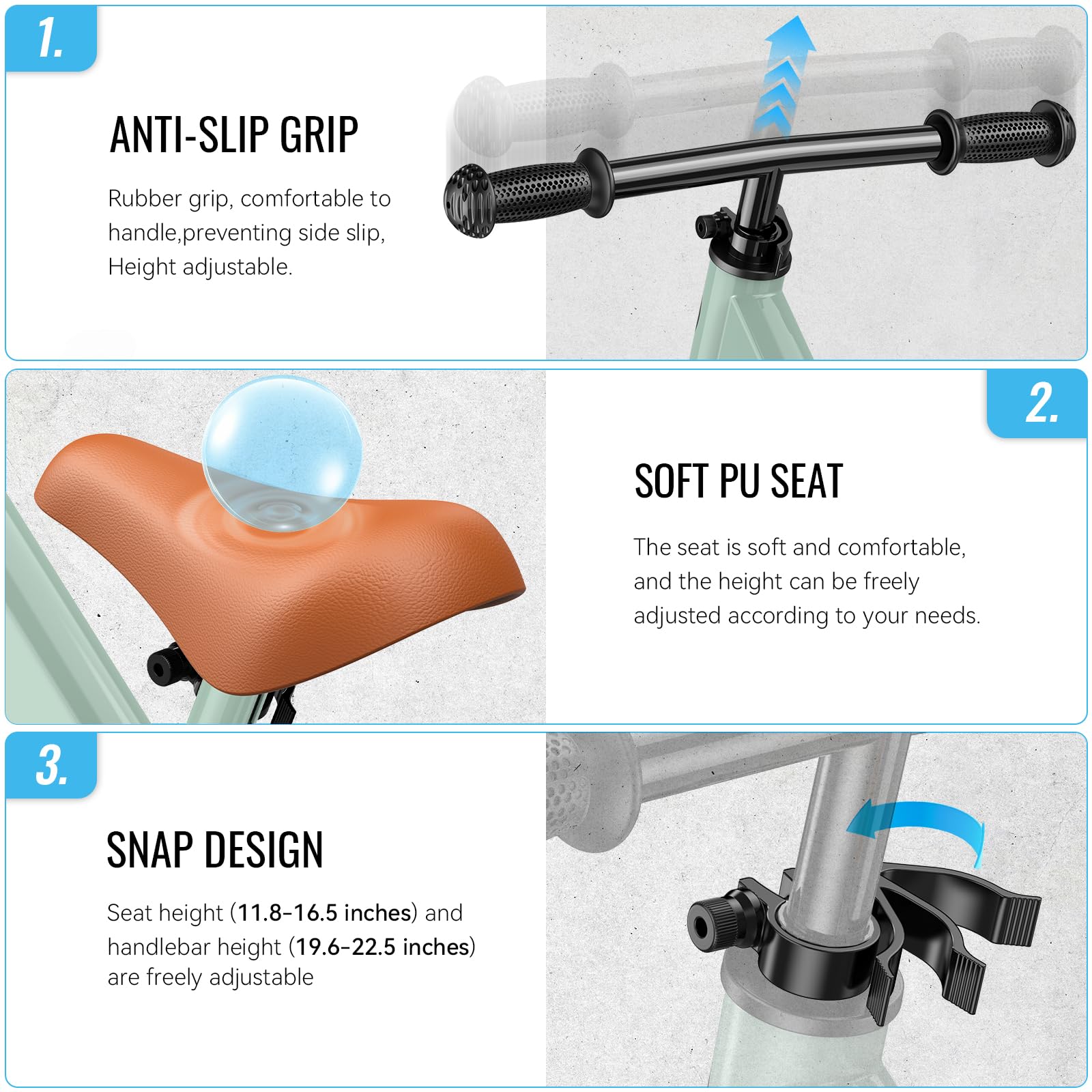 SEREED footrest pad and soft saddle providing stability and rider comfort