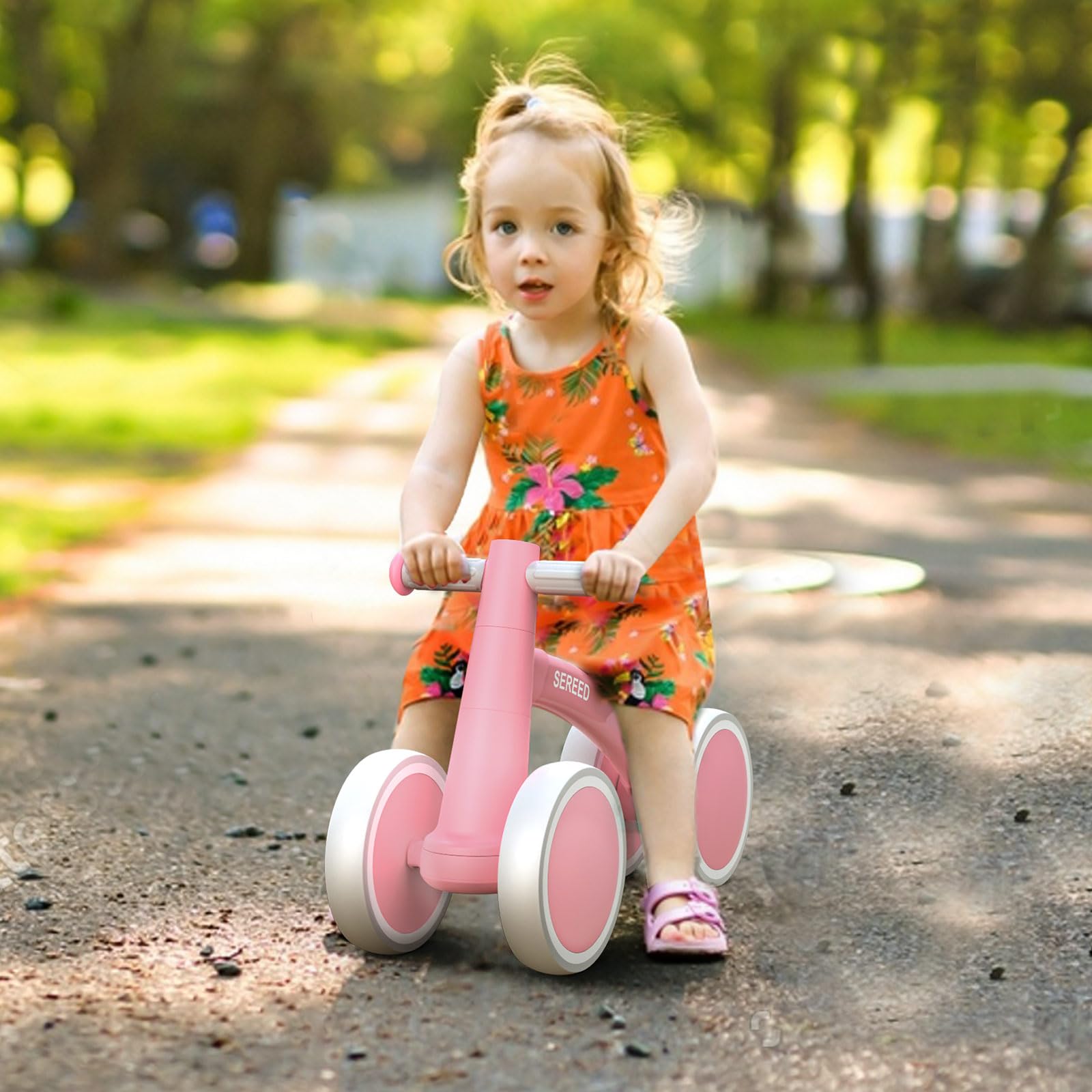 SEREED toddler riding outdoors demonstrating stability and confidence