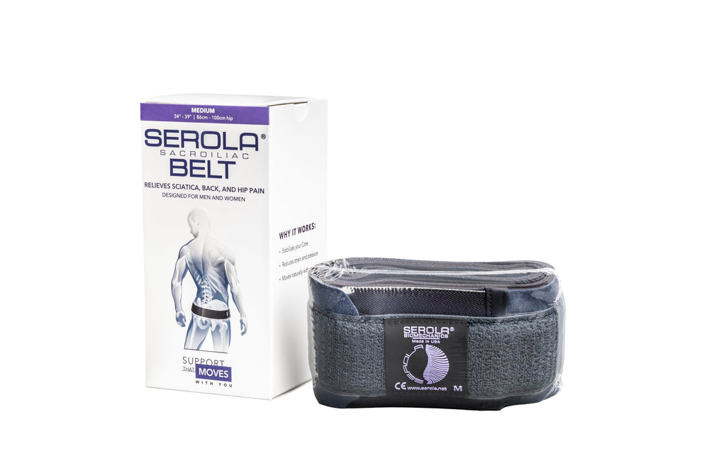 Serola front view belt medium showing fit and low-profile support