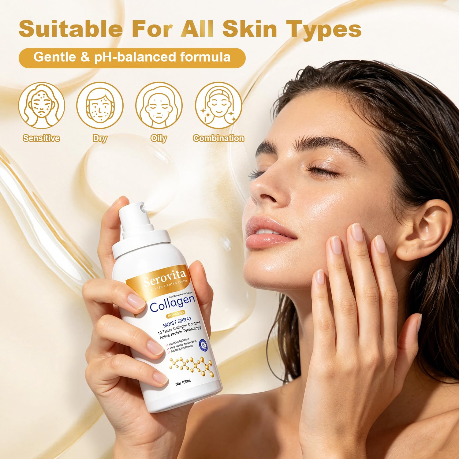 Serovita label highlighting collagen and vitamin E features