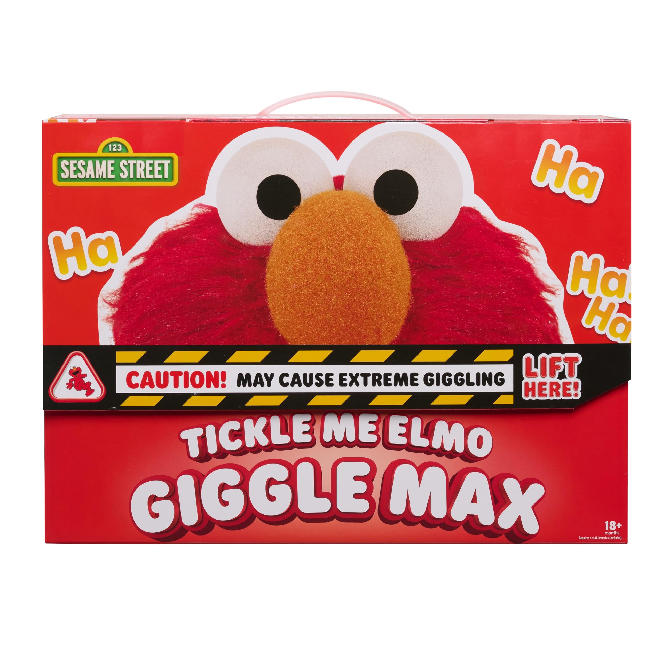 Sesame Street Elmo seated on couch suggesting cozy cuddles between laughs