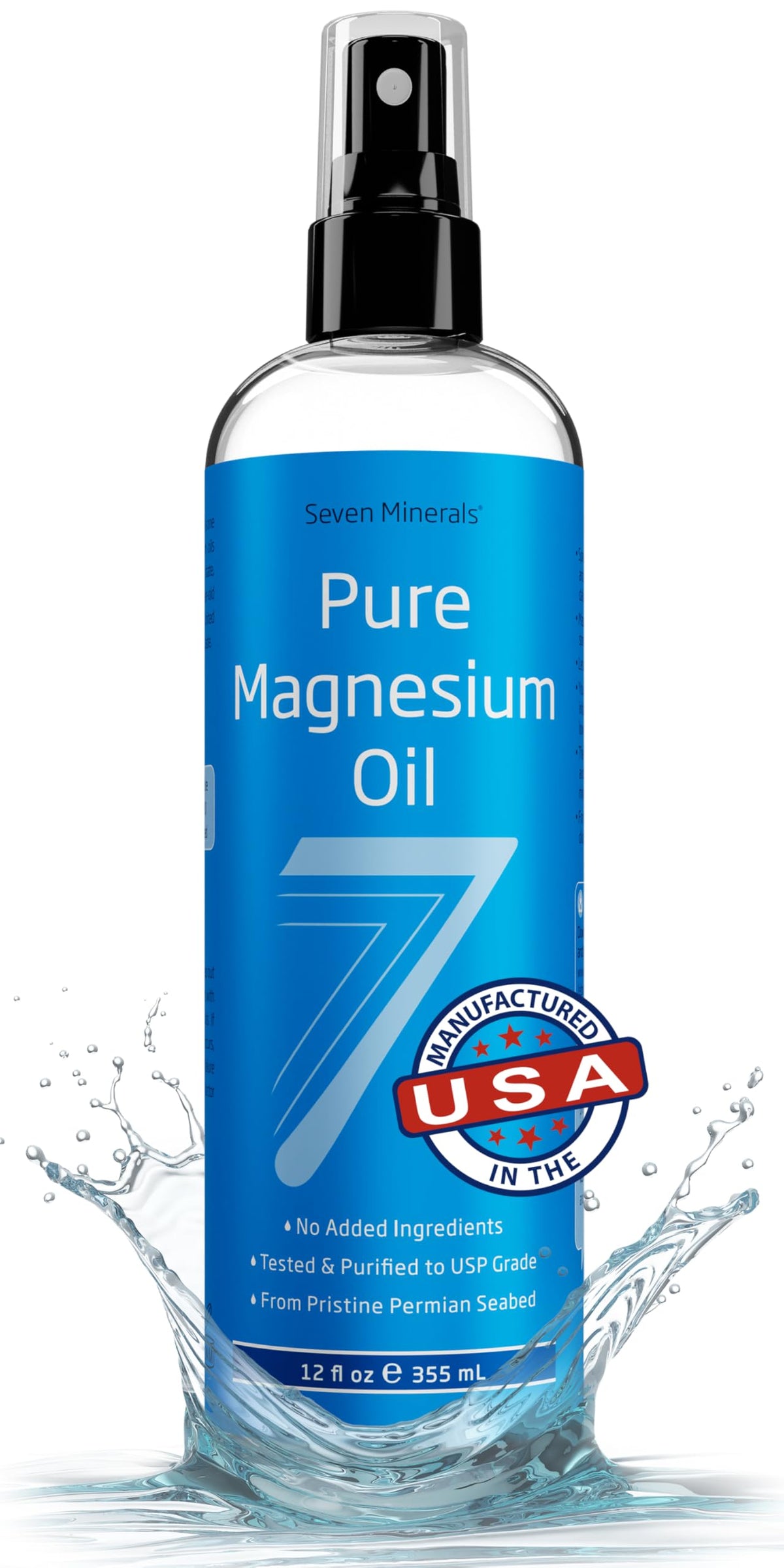 Seven Minerals front label view showing full 12 oz bottle and benefits