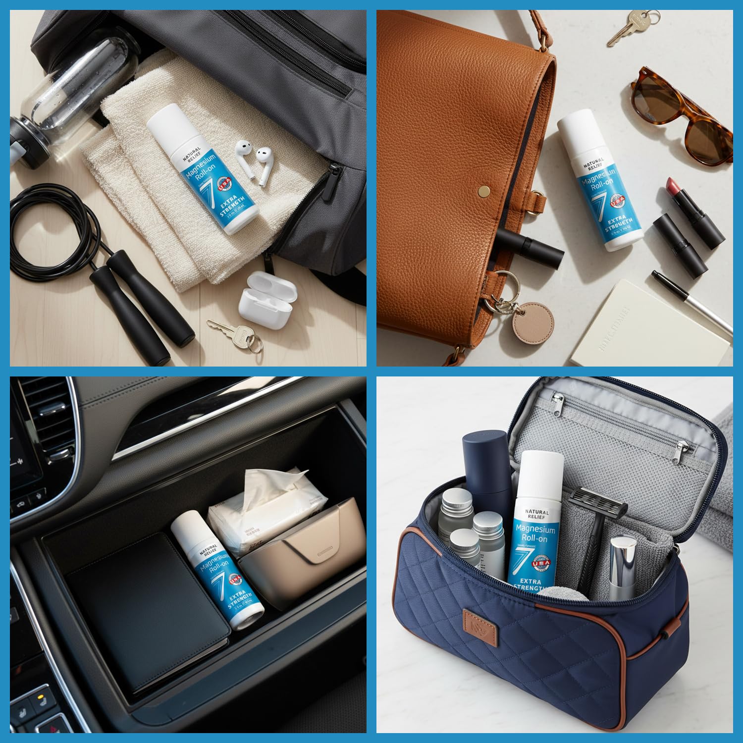 Seven Minerals in a gym bag lifestyle shot for easy on-the-go use