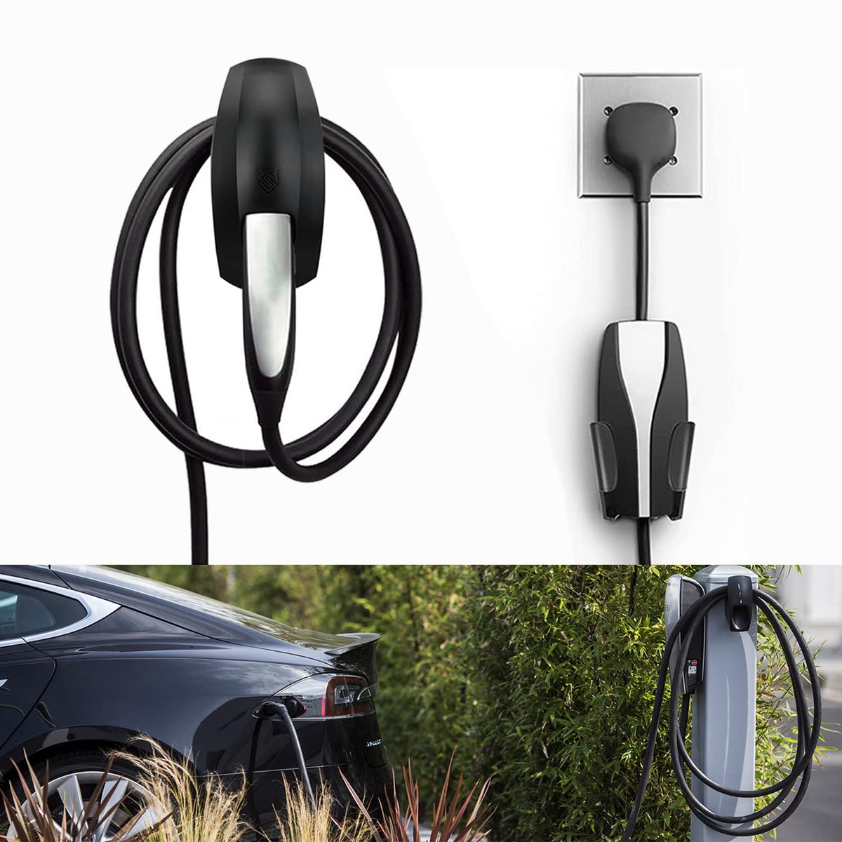 SEVEN SPARTA front view of black wall mount showing clean cable storage benefit