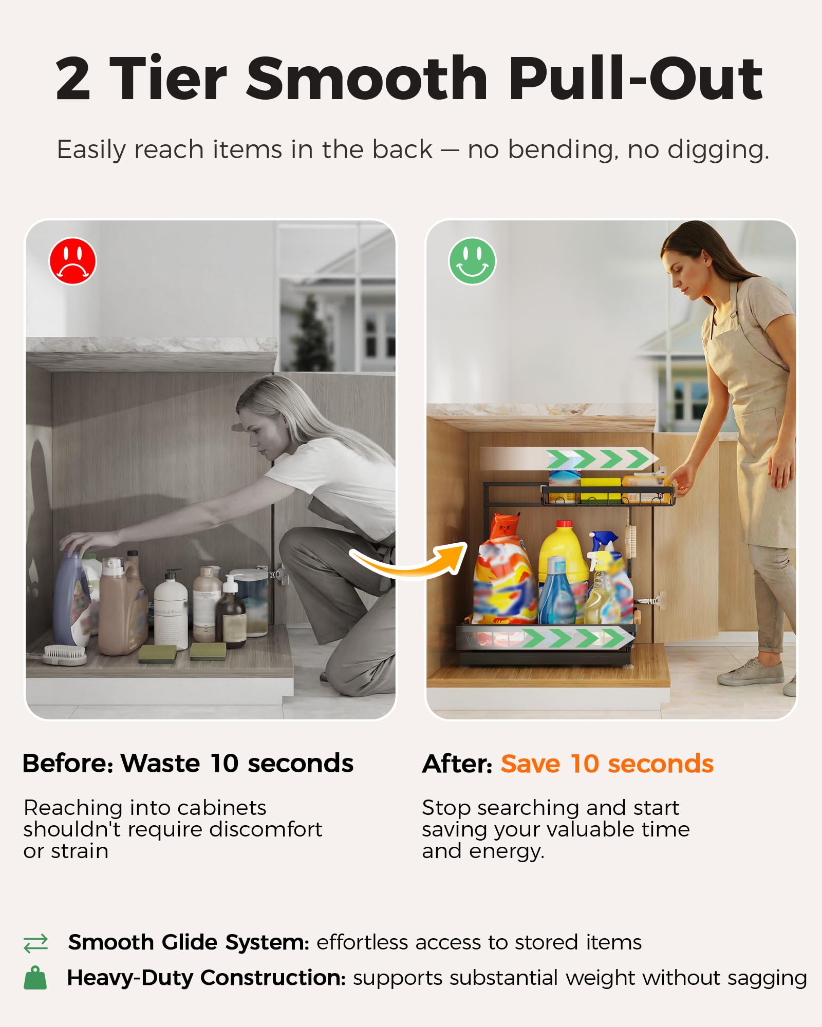 Sevenblue showing three adjustable height positions for customizable vertical storage