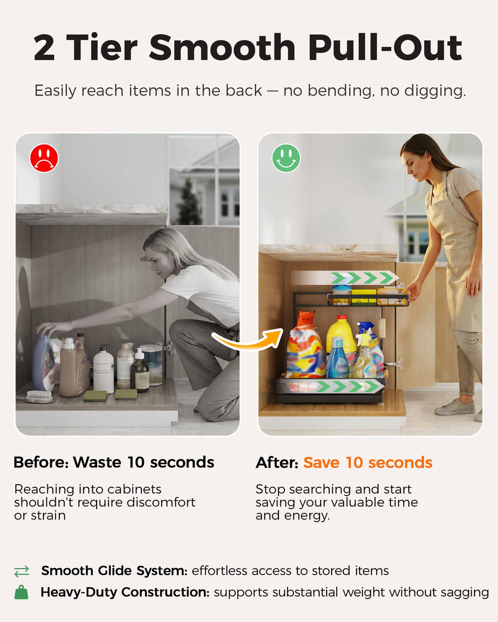 Sevenblue showing three adjustable height positions for customizable vertical storage