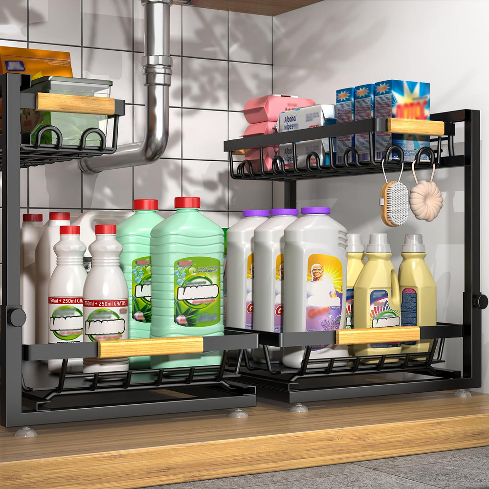 Sevenblue front view of organizer showing two tiers and compact footprint, maximizes space