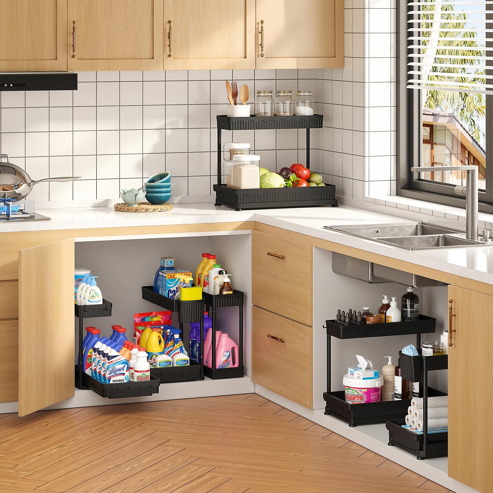 Sevenblue installed in a kitchen cabinet demonstrating neat, accessible storage