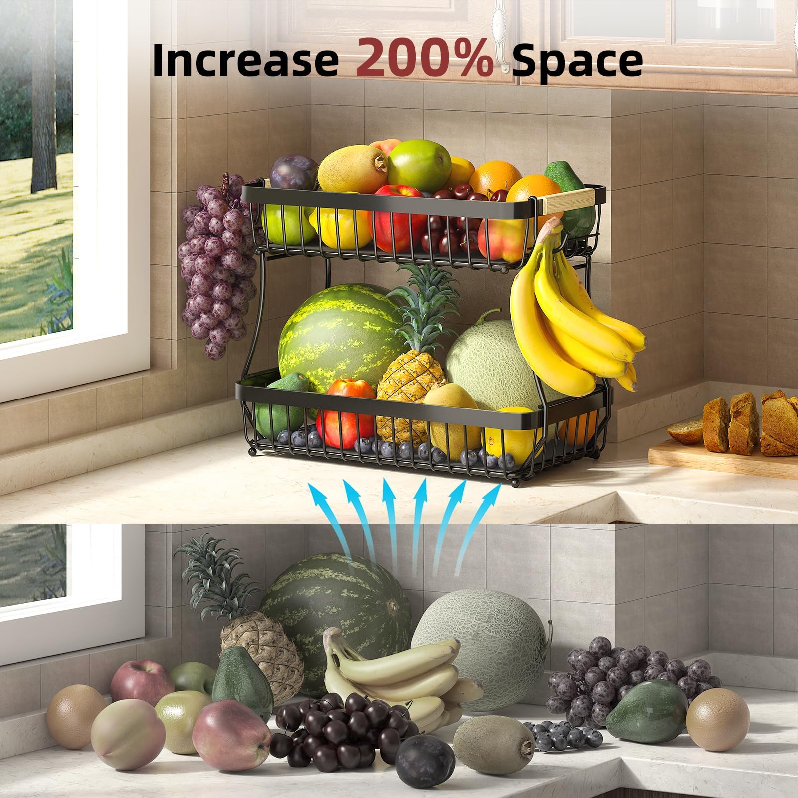 Sevenblue lifestyle kitchen setting showing stylish countertop organization benefit
