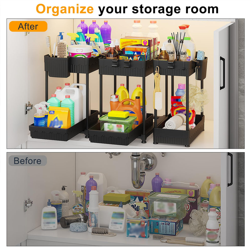 Sevenblue top shelf with hanging cup and C-hooks organized for quick reach and neatness