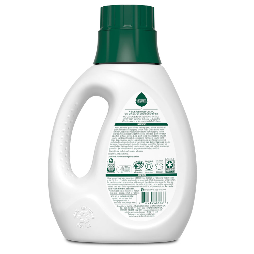 Seventh Generation label close-up highlighting plant-based ingredients and certifications