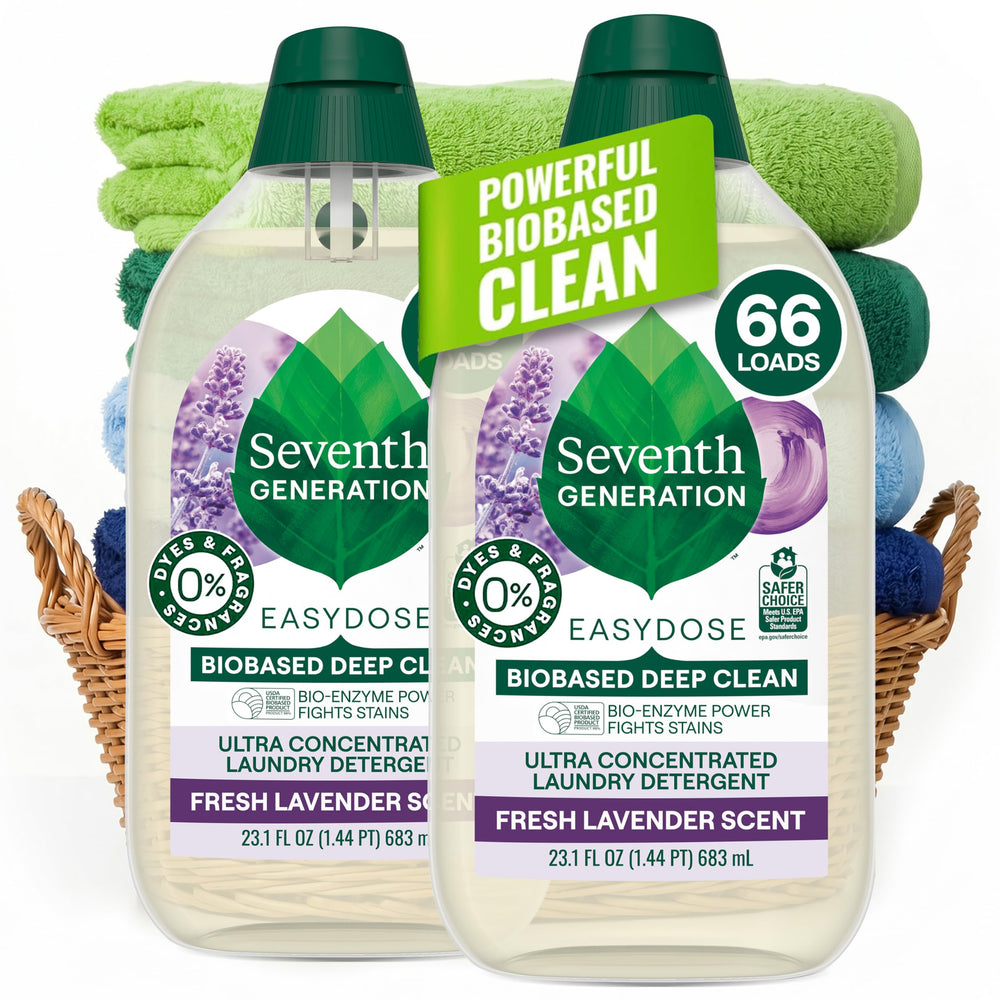 Seventh Generation front packaging showing compact 23 oz bottle and benefits