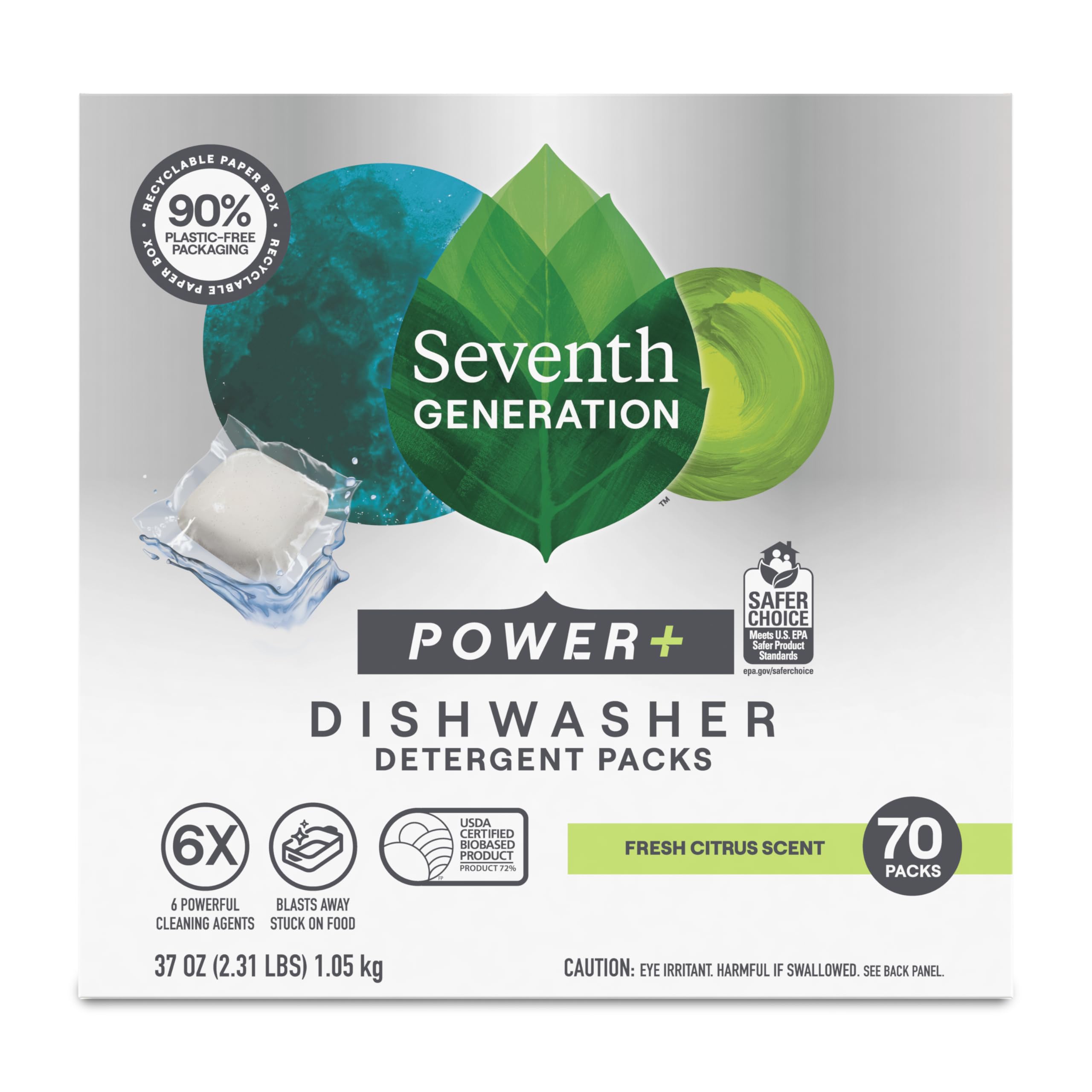 Seventh Generation front packaging showing Fresh Citrus pods and eco benefits