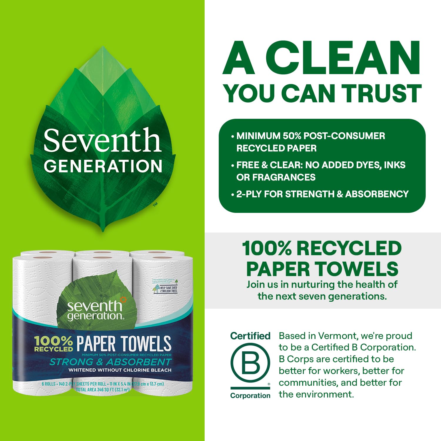 Seventh Generation towels on a countertop in a clean eco-friendly kitchen