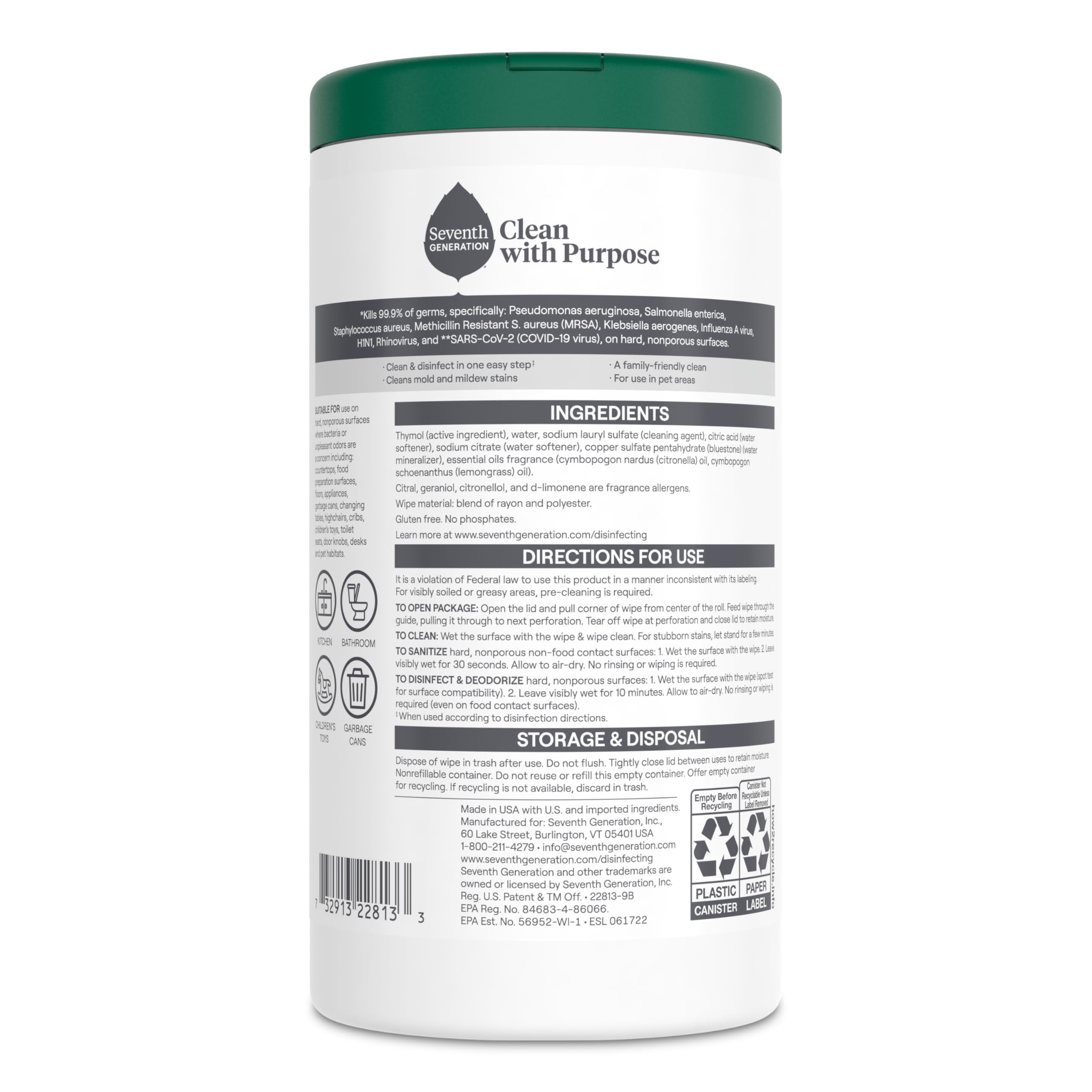 Seventh Generation open tub with a wipe pulled for quick access