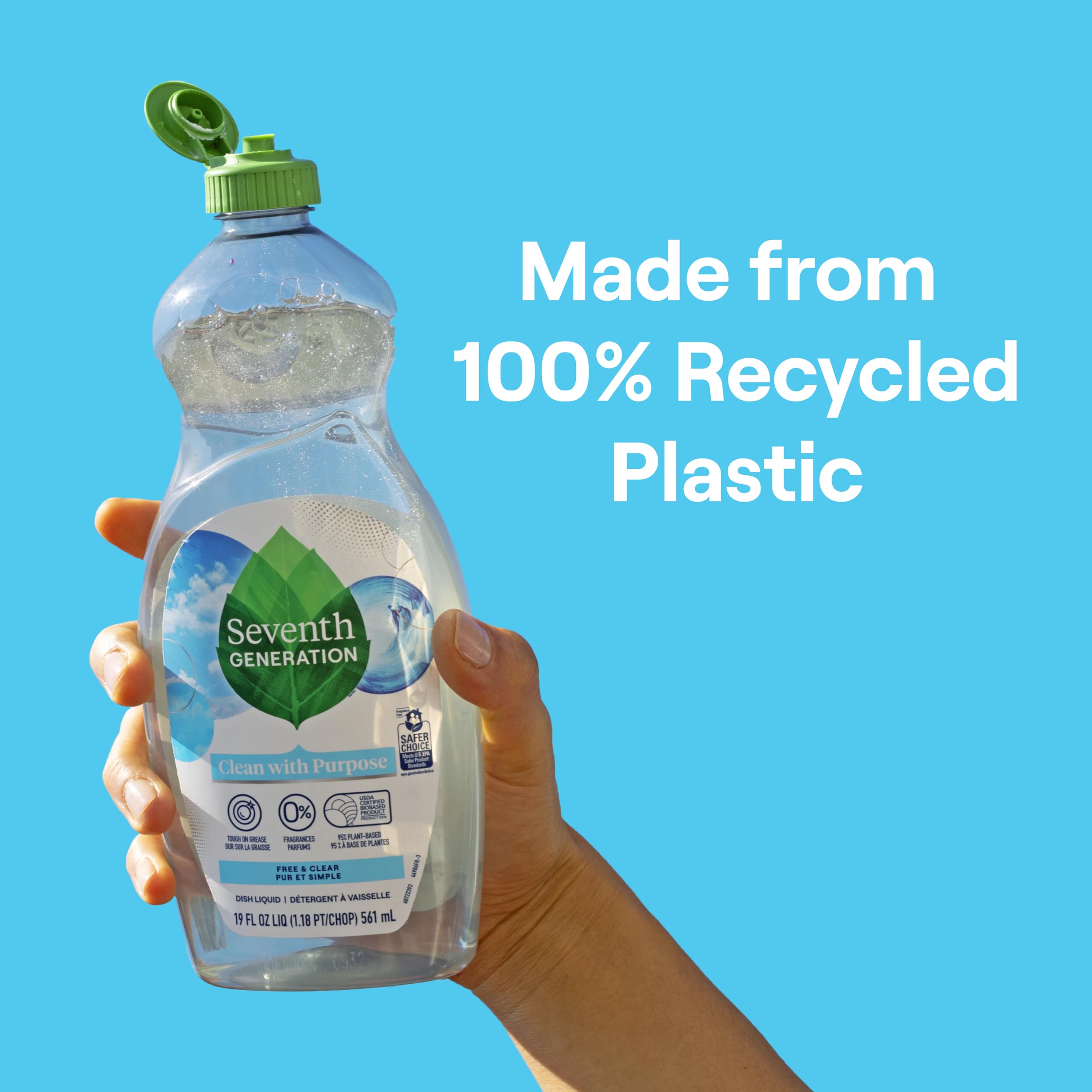 Seventh Generation bottle held in hand showing 50 fl oz scale and usage clarity