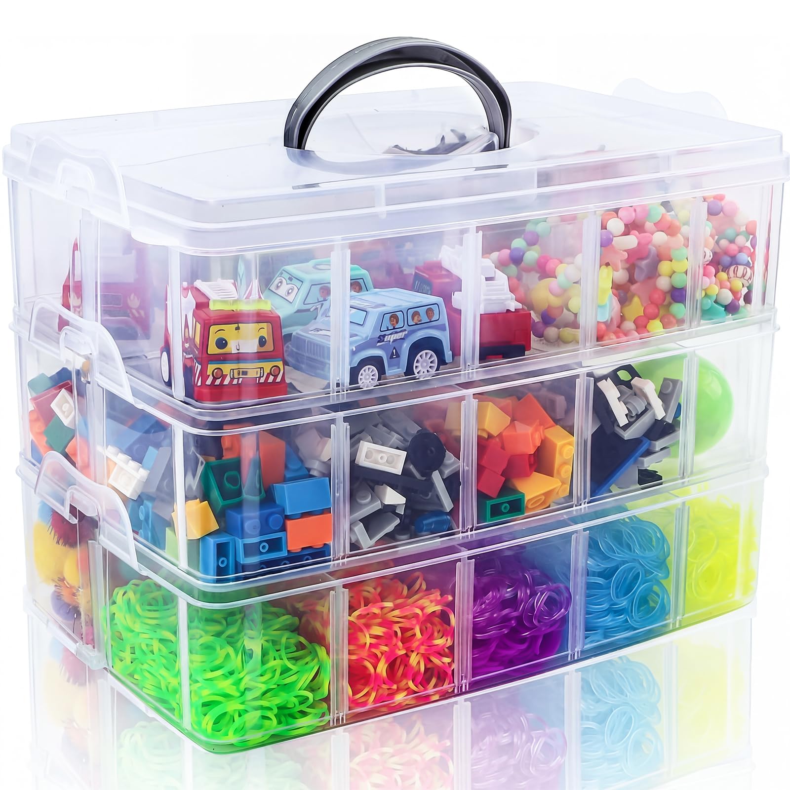SGHUO front view of 3-tier organizer showing clear tiers and compact design for easy storage