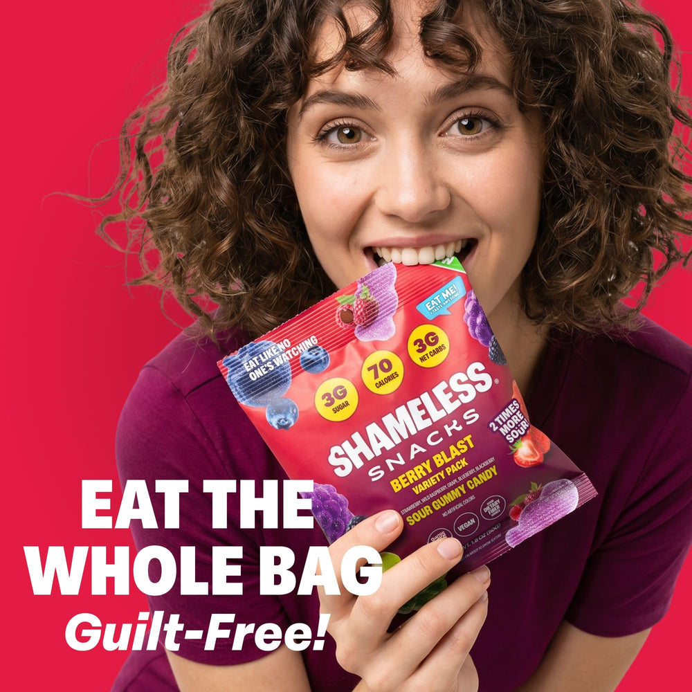 Shameless gummy pouch packed in a child's lunchbox for a vegan, kid-friendly snack