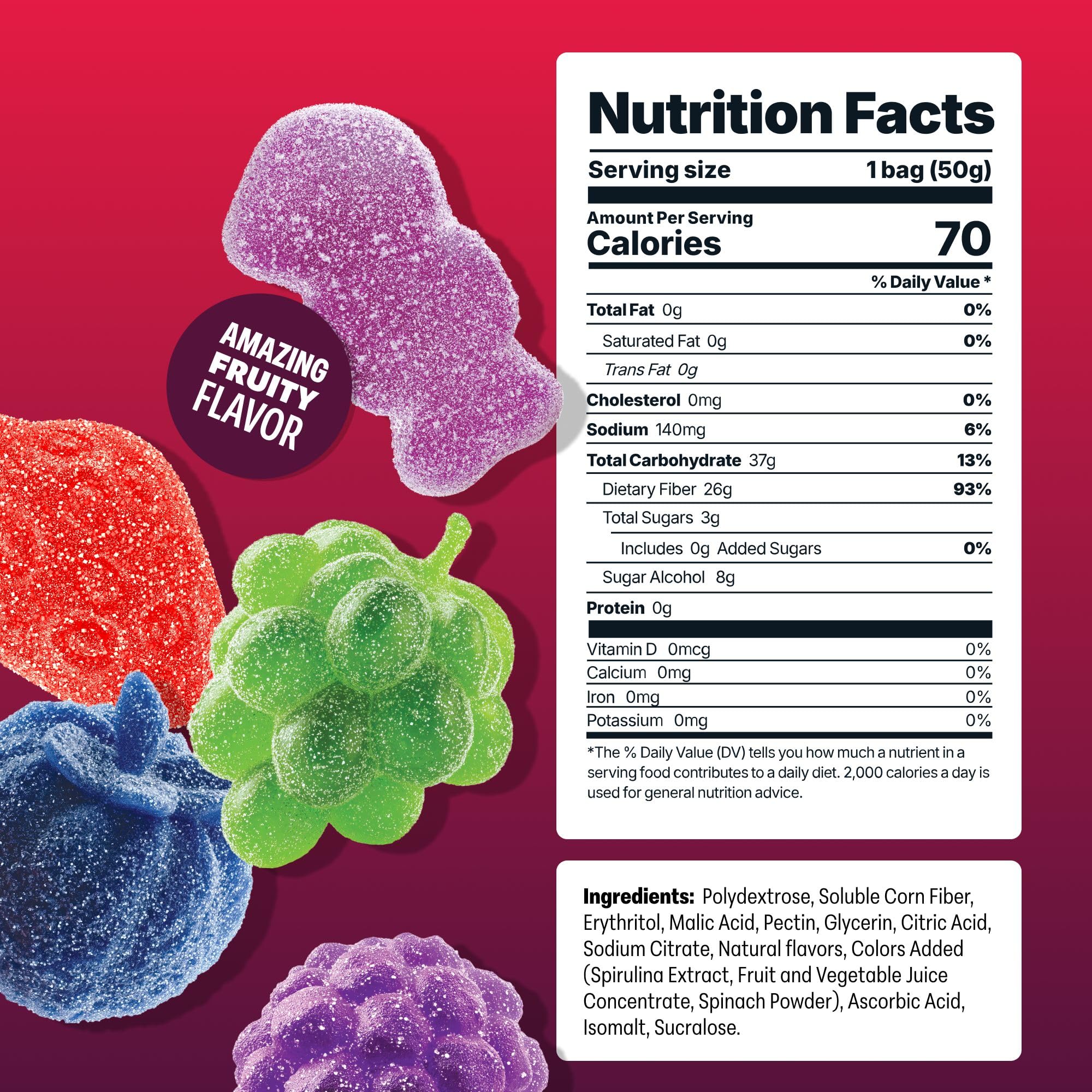 Shameless open bag displaying mixed berry gummies and vibrant fruit colors for enjoyment