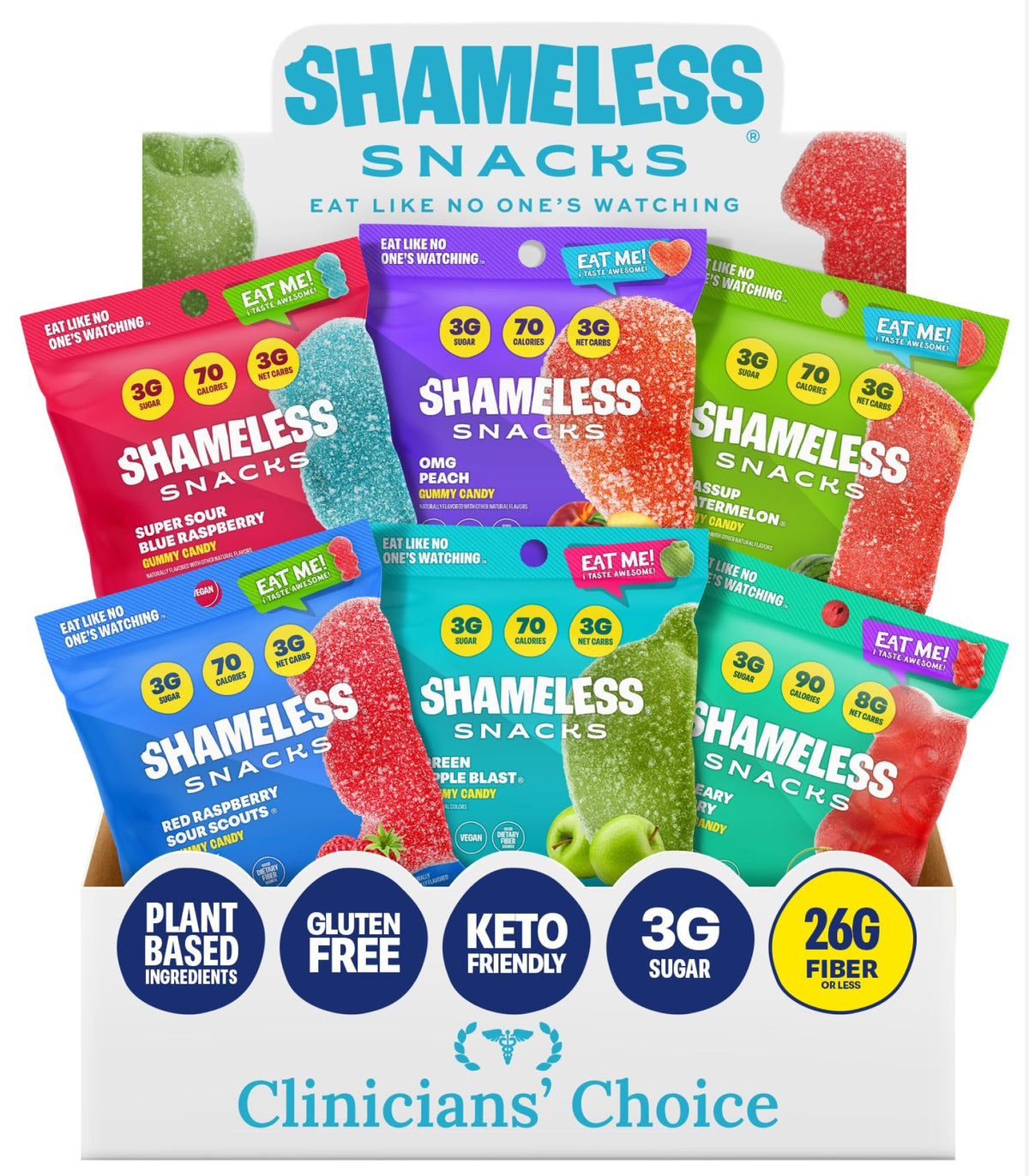 Shameless front packaging showing variety pack and low sugar claim