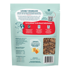Shameless Pets open bag exposing soft meaty tenders ready to reward