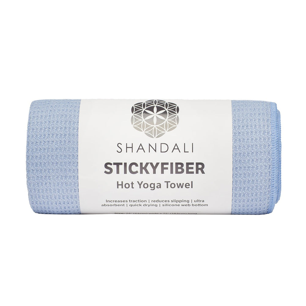 Shandali Stickyfiber front view showing blue microfiber and full mat coverage for sweat absorption