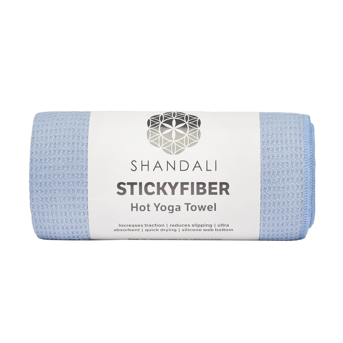 Shandali Stickyfiber front view showing blue microfiber and full mat coverage for sweat absorption
